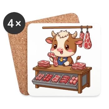 Kuh Design Fleischer Chibi Metzger Kuh - Untersetzer (4er-Set) - Weiß - Vorne