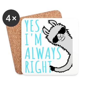 Yes, I'm Always Right Sarkasmus Lama Sonnenbrille - Untersetzer (4er-Set) - Weiß - Vorne