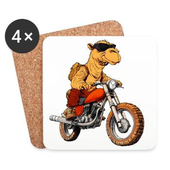 Kamele Motorradfahrer / Motorrad Dromedar - Untersetzer (4er-Set) - Weiß - Vorne