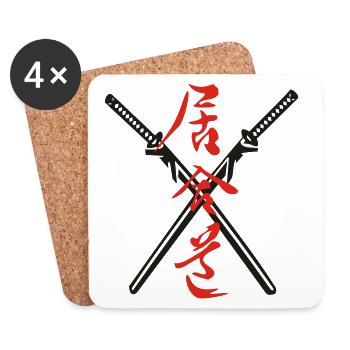 Iaido Kanji + Katana - Coasters (set of 4) - white - Front