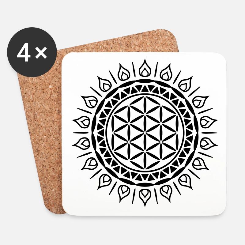 Blume des Lebens Yoga Mandala Bunt zum Meditieren - Untersetzer (4er-Set) - Weiß