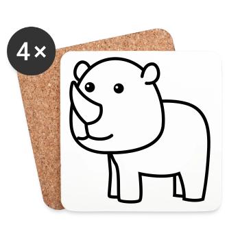 Rhinoceros Comic Animal - Coasters (set of 4) - white - Front
