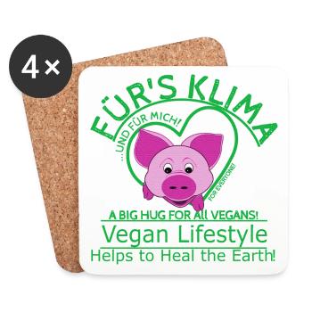 Klima männl.Schwein Vegan SabineVegan - Untersetzer (4er-Set) - Weiß - Vorne