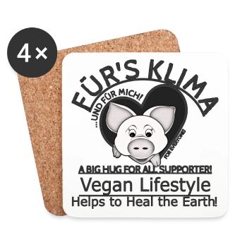 Schweinchen Vegan Klima SabineVegan HerzAufShirt - Untersetzer (4er-Set) - Weiß - Vorne