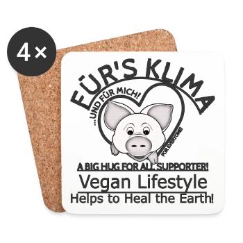 Schweinchen Vegan Klima SabineVegan HerzAufShirt - Untersetzer (4er-Set) - Weiß - Vorne