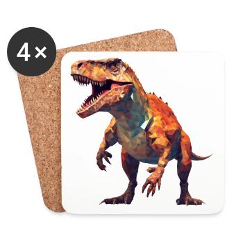 Dino Dinosaurier T-Rex im Polygon Stil - Untersetzer (4er-Set) - Weiß - Vorne