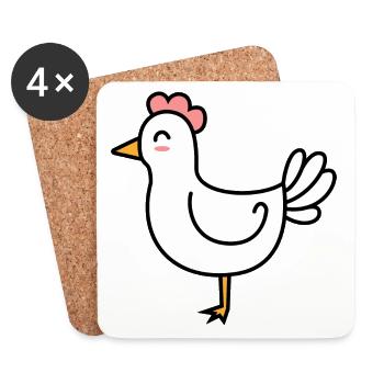 Poulet Comic Animal - Dessous de verre (lot de 4) - blanc - Devant