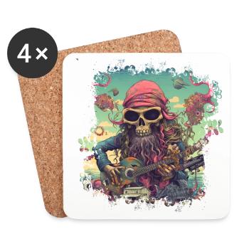 Psychedelic hippie skeleton with guitar - Coasters (set of 4) - white - Front
