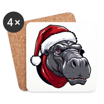 Nilpferd Kopf Weihnachten Portät - Untersetzer (4er-Set) - Weiß - Vorne