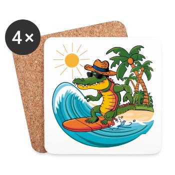 Drôle cool de surf d’alligator. Surfs d’alligator - Dessous de verre (lot de 4) - blanc - Devant