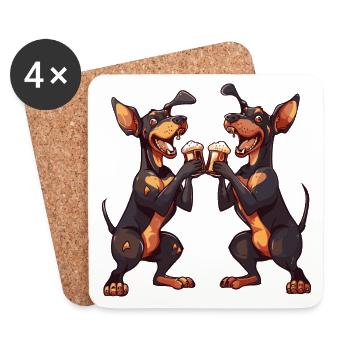 Doberman Dog Beer Funny Drinking - Coasters (set of 4) - white - Front