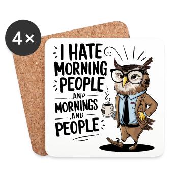 Premier hibou au café avec tasse à café - Dessous de verre (lot de 4) - blanc - Devant