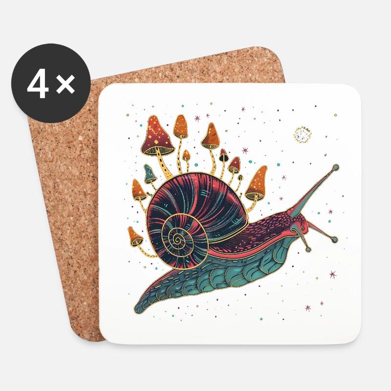 Bunte surreale Schnecke mit Pilzen - Untersetzer (4er-Set) - Weiß