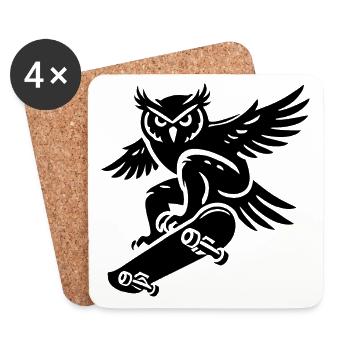 Schneeeule Skateboard Silhouette Minimalistischer - Untersetzer (4er-Set) - Weiß - Vorne
