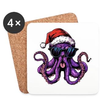 Oktopus Weihnachten Lustig - Untersetzer (4er-Set) - Weiß - Vorne