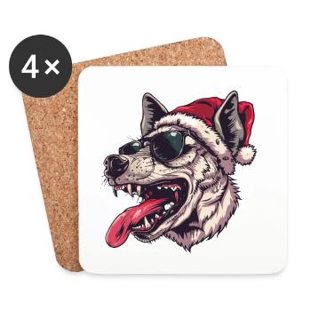 Hyène Noël drôle - Dessous de verre (lot de 4) - blanc - Devant