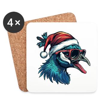 Paon oiseau Noël drôle - Dessous de verre (lot de 4) - blanc - Devant