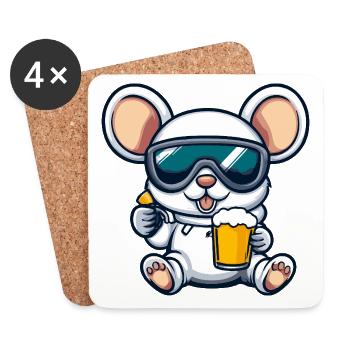 Souris Après-Ski Bière Bande Dessinée - Dessous de verre (lot de 4) - blanc - Devant