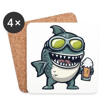 Piranha Poisson Après-Ski Bière Bande dessinée - Dessous de verre (lot de 4) - blanc - Devant