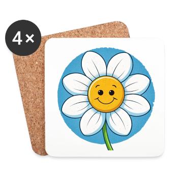 Cheerful White Daisy with Smiley Faces Pop Art - Untersetzer (4er-Set) - Weiß - Vorne