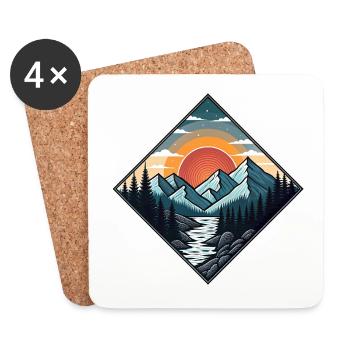Illustration vintage montagnes par coucher de soleil en forêt - Dessous de verre (lot de 4) - blanc - Devant