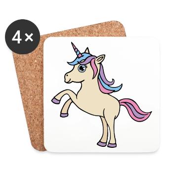 Unicorn (Comic, Kawaii) - Coasters (set of 4) - white - Front