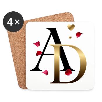 AD Goldmonogramm mit Rosen - Untersetzer (4er-Set) - Weiß - Vorne
