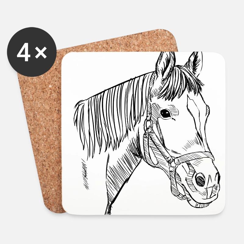 Handgezeichte Pferde Kopf, Illustration, Reiten - Untersetzer (4er-Set) - Weiß