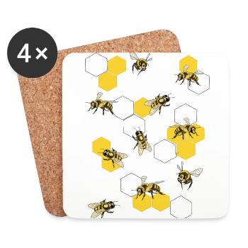 Bees on honeycomb - Coasters (set of 4) - white - Front