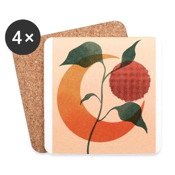 Neutral Boho Art Print, with moon and plant - Untersetzer (4er-Set) - Weiß - Vorne