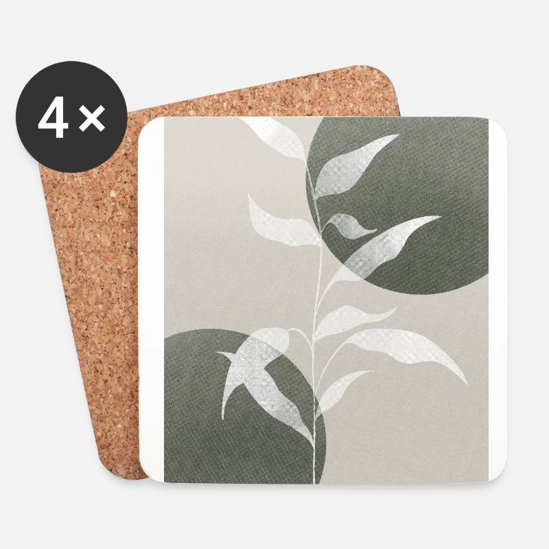 Neutral Boho Art Print, with circles and plant - Untersetzer (4er-Set) - Weiß
