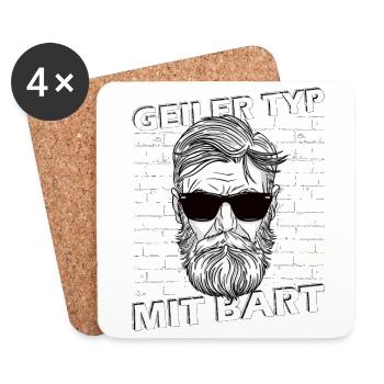 Geiler Typ mit Bart Hip Oberlippenbart Bärtig - Untersetzer (4er-Set) - Weiß - Vorne
