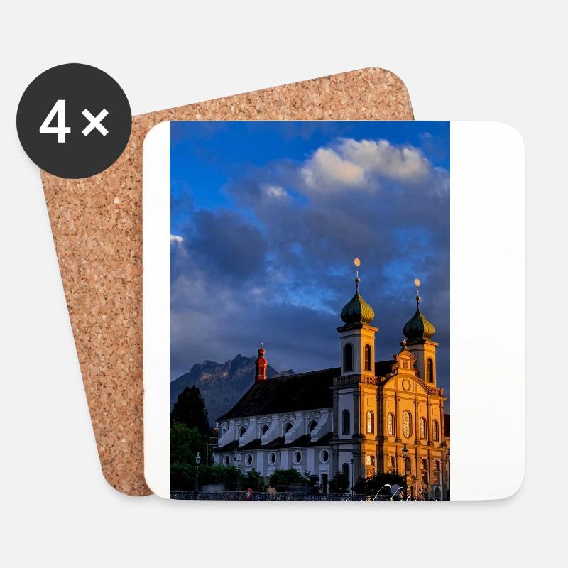 Jesuitenkirche Luzern bei Sonnenuntergang - Untersetzer (4er-Set) - Weiß
