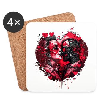 Valentine Cyborg | Valentinstag | Futuristic Herz - Untersetzer (4er-Set) - Weiß - Vorne