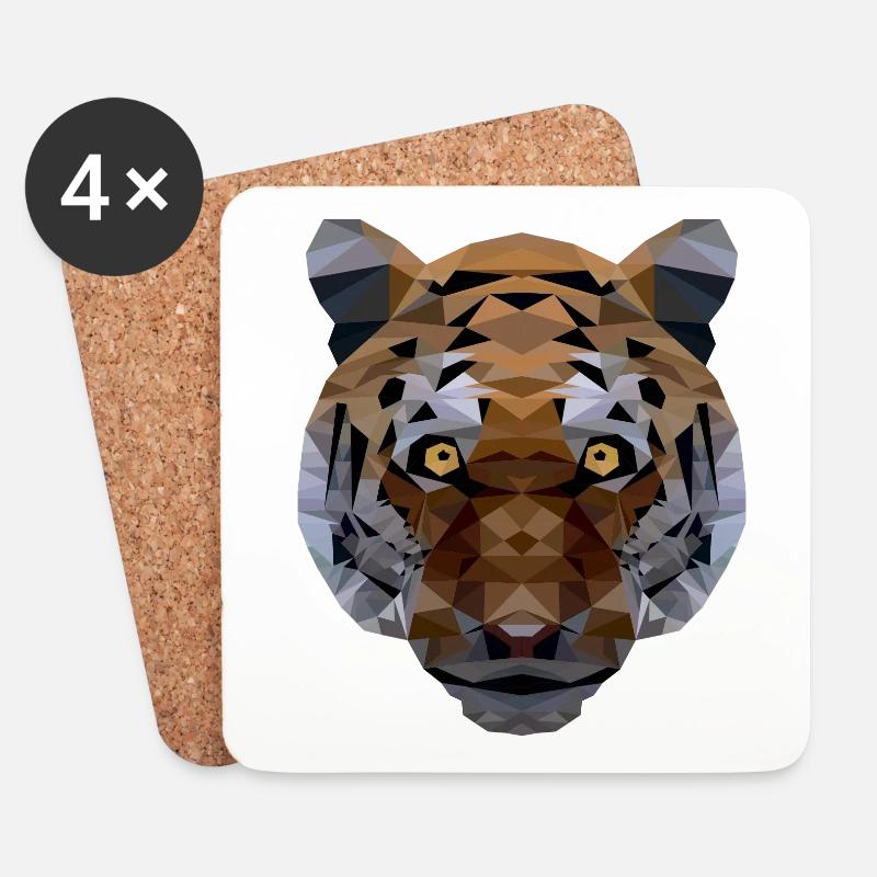 Tiger Polygon - Untersetzer (4er-Set) - Weiß