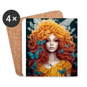 Girl with Butterflies - Coasters (set of 4) - white - Front