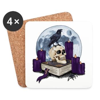 Witch book with skull and raven at full moon - Coasters (set of 4) - white - Front