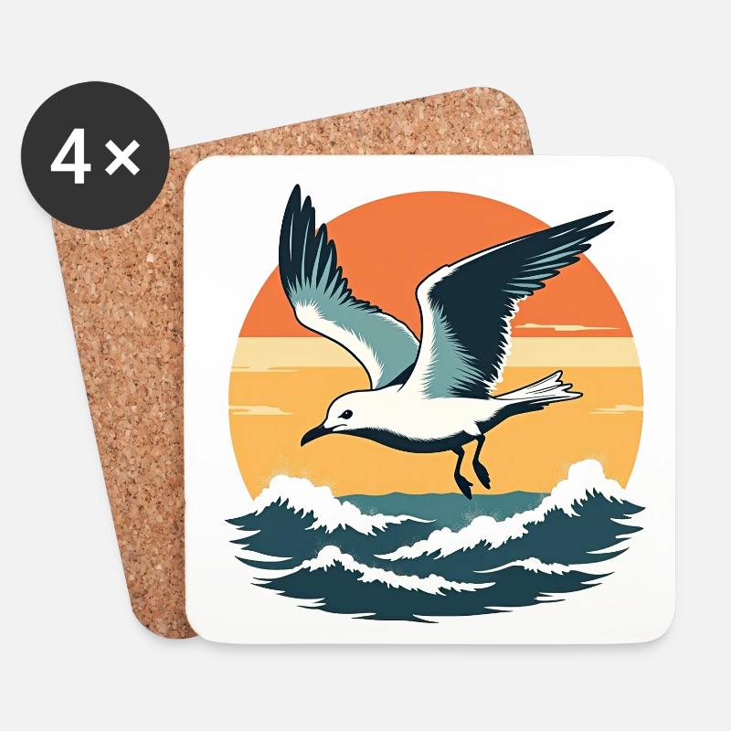Möwe im Sonnenuntergang - Untersetzer (4er-Set) - Weiß