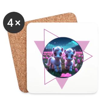 Two cute ponies - Coasters (set of 4) - white - Front