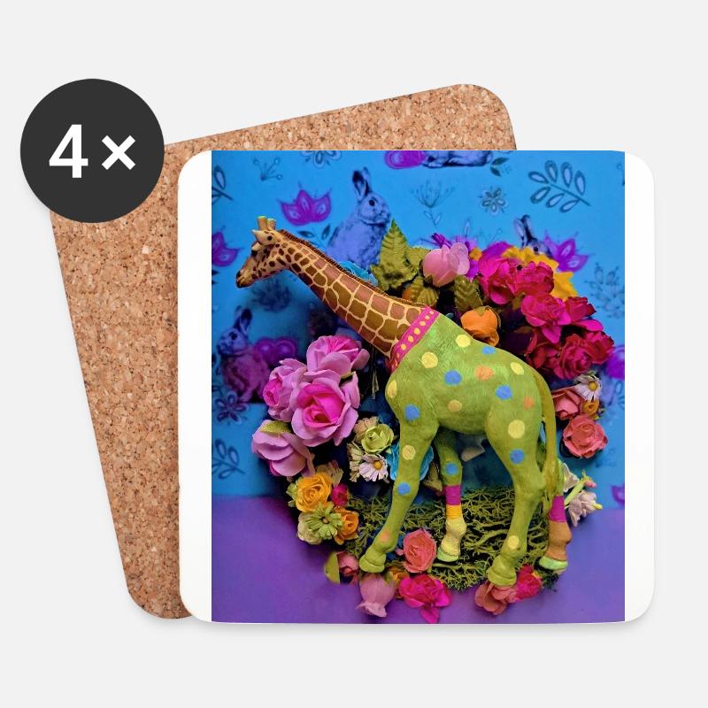 Grüne Giraffe - Untersetzer (4er-Set) - Weiß