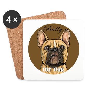 Französische Bulldogge T-Shirt. BULLY the dog. - Untersetzer (4er-Set) - Weiß - Vorne