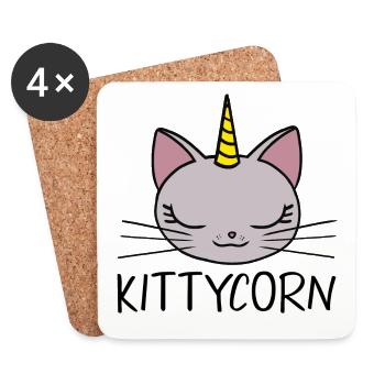 Kittycorn - chat mignon - Dessous de verre (lot de 4) - blanc - Devant