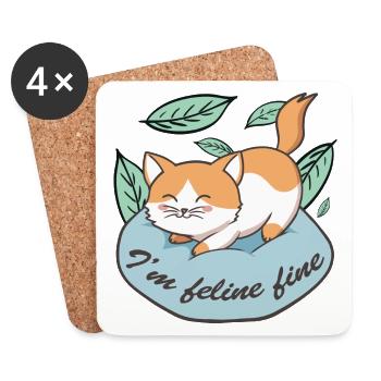 Chat mignon kawaii - Dessous de verre (lot de 4) - blanc - Devant