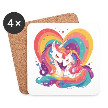 Unicorn Heart Love Cuddle Hug Cute Cute - Coasters (set of 4) - white - Front