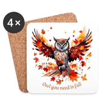 Herbst Eule - Untersetzer (4er-Set) - Weiß - Vorne