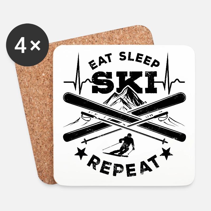 Eat Sleep Ski Repeat - Ski - Ski fahren - Untersetzer (4er-Set) - Weiß