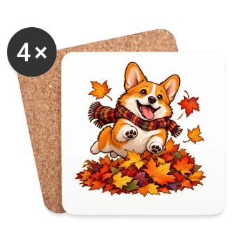 Herbstlicher Corgi-Laubhaufen - Untersetzer (4er-Set) - Weiß - Vorne