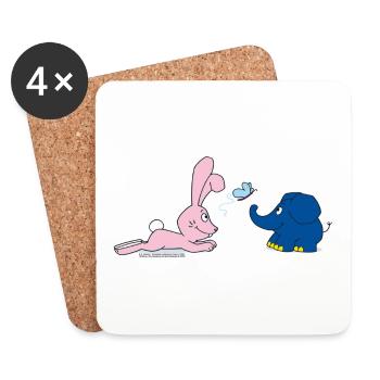 Elefant und Hase mit Schmetterling - Untersetzer (4er-Set) - Weiß - Vorne