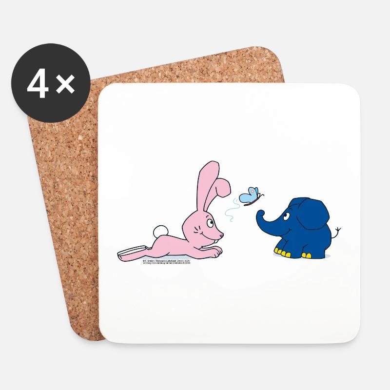 Elefant und Hase mit Schmetterling - Untersetzer (4er-Set) - Weiß