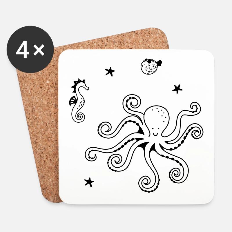 Octopus and Friends - Untersetzer (4er-Set) - Weiß